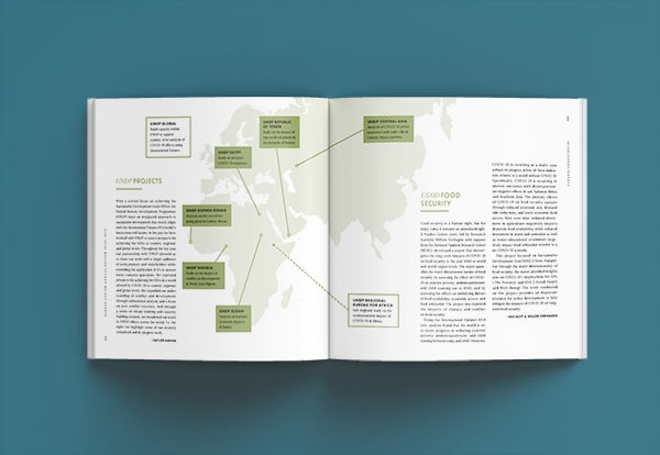 A publication spread shows a map of Afro-eurasia. Spread design by Sami, Creative and Art Direction by Ambica Prakash and Emily Cohane-Mann from Eighty2Degrees.